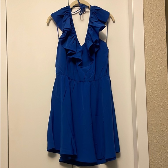 Amanda Uprichard Dresses Amanda Uprichard Blue Ruffled Aline Mini amanda-uprichard-dresses-amanda-uprichard-blue-ruffled-aline-mini